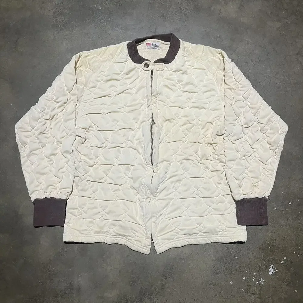 Vintage 40s 50s Hanes Quilties Cream Quilted Bomber Jacket
